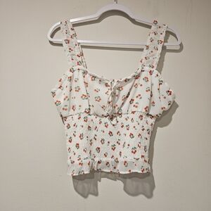 Rue21 Cherry Print Floral Smocked Crop Top, Size Medium